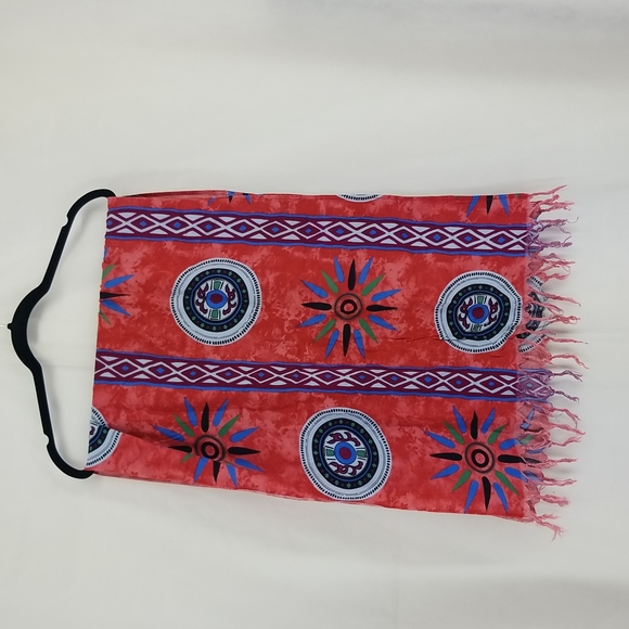 Gorgeous Orange Blue Aztec Beachy Fringed Scarf Wrap - Picture 2 of 7